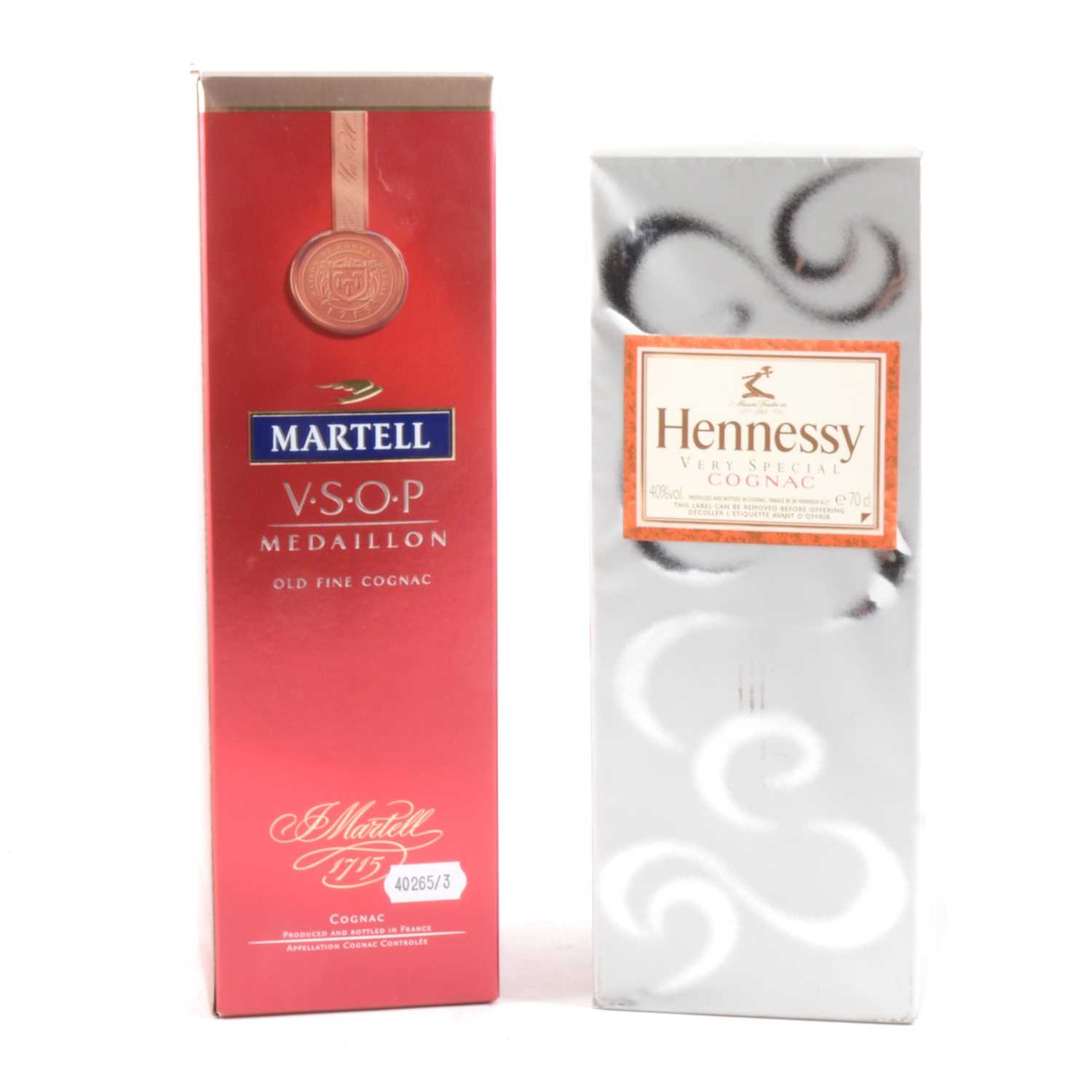 Lot 131 - Spirits: Hennessy, Very Special Cognac, and Martell VSOP Medallion, ...