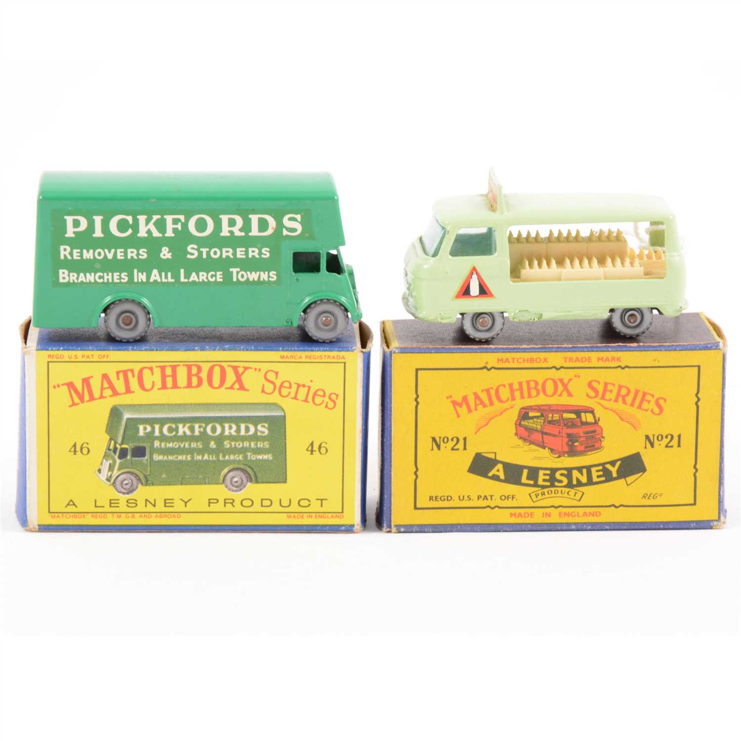 Lot 269 - MatchboxToys; no.46 'Pickfords' Removal Van, no.21 milk delivery truck, both boxed.