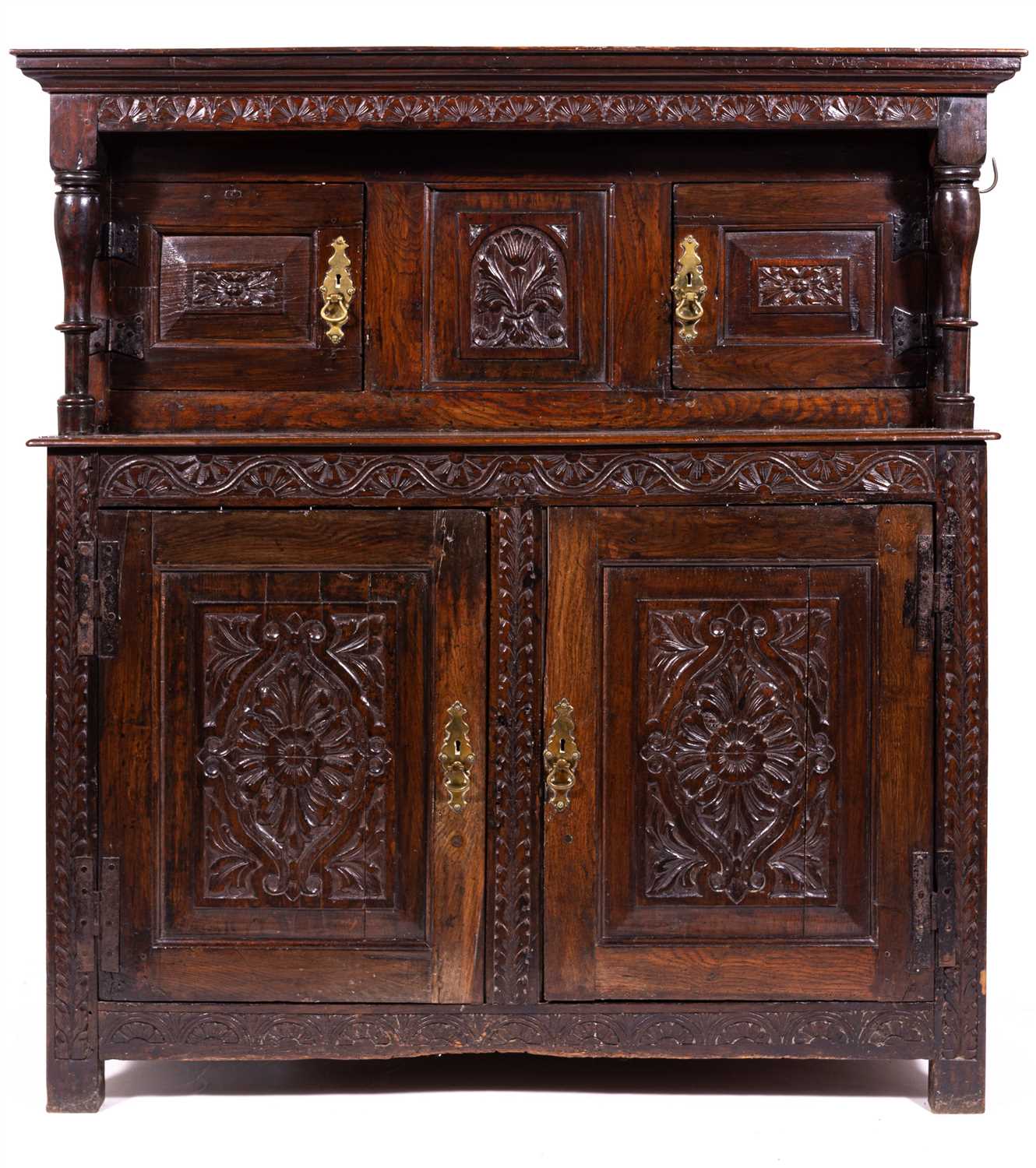 Lot 431 - A joined oak court cupboard, late 17th century and later