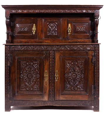 Lot 431 - A joined oak court cupboard, late 17th century and later