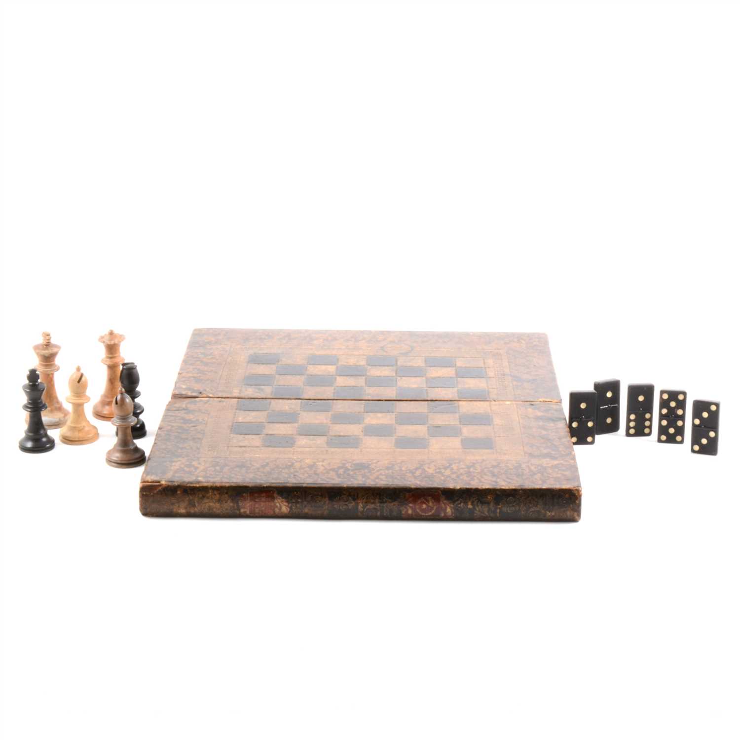 Lot 93 - Three Staunton pattern chess sets, and a set of dominoes