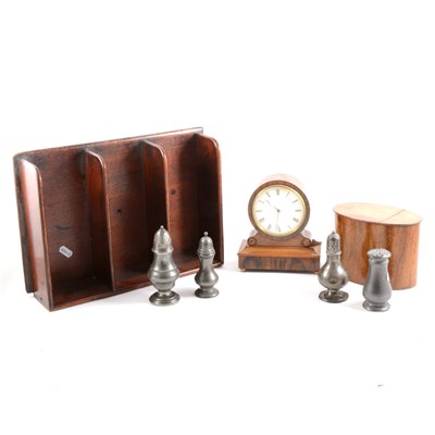 Lot 109 - A Victorian walnut mantel clock; caddy box; shelves, etc