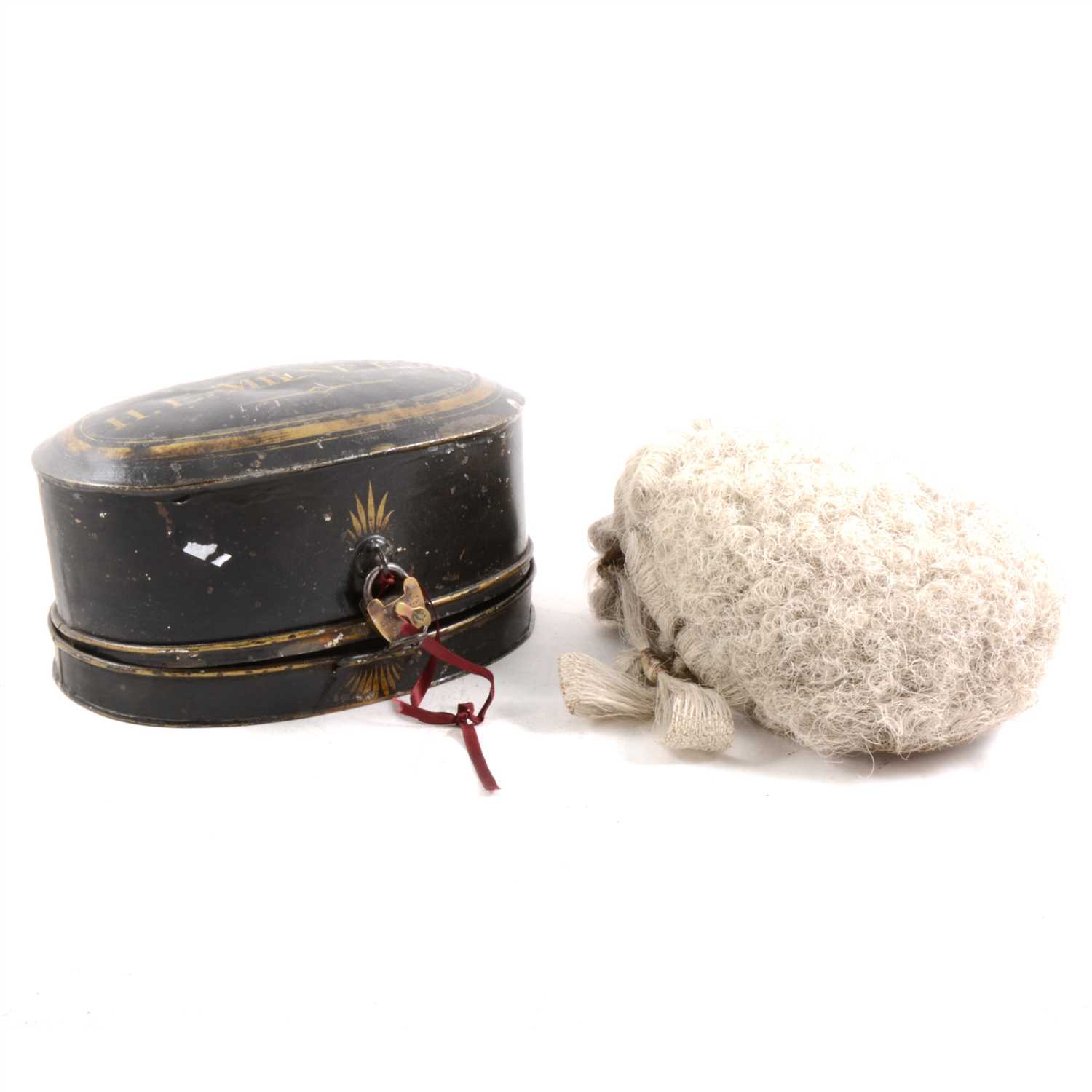 Lot 173 - A Barrister's wig, in an oval tin box, named H.E. MILNE Esq.