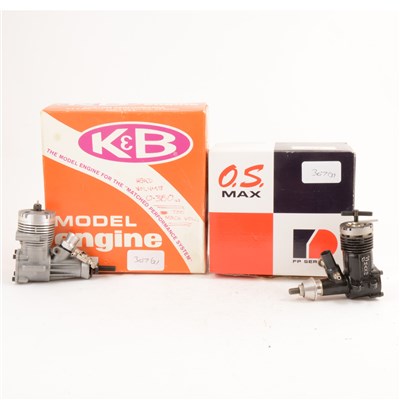 Lot 416 - 3 x Glows K^&B 20 R/C NNIB, OS20 FP with R/C carb and TUNED OS MAX 20 FP.