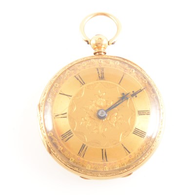 Lot 236 - An 18 carat yellow gold open face fob watch