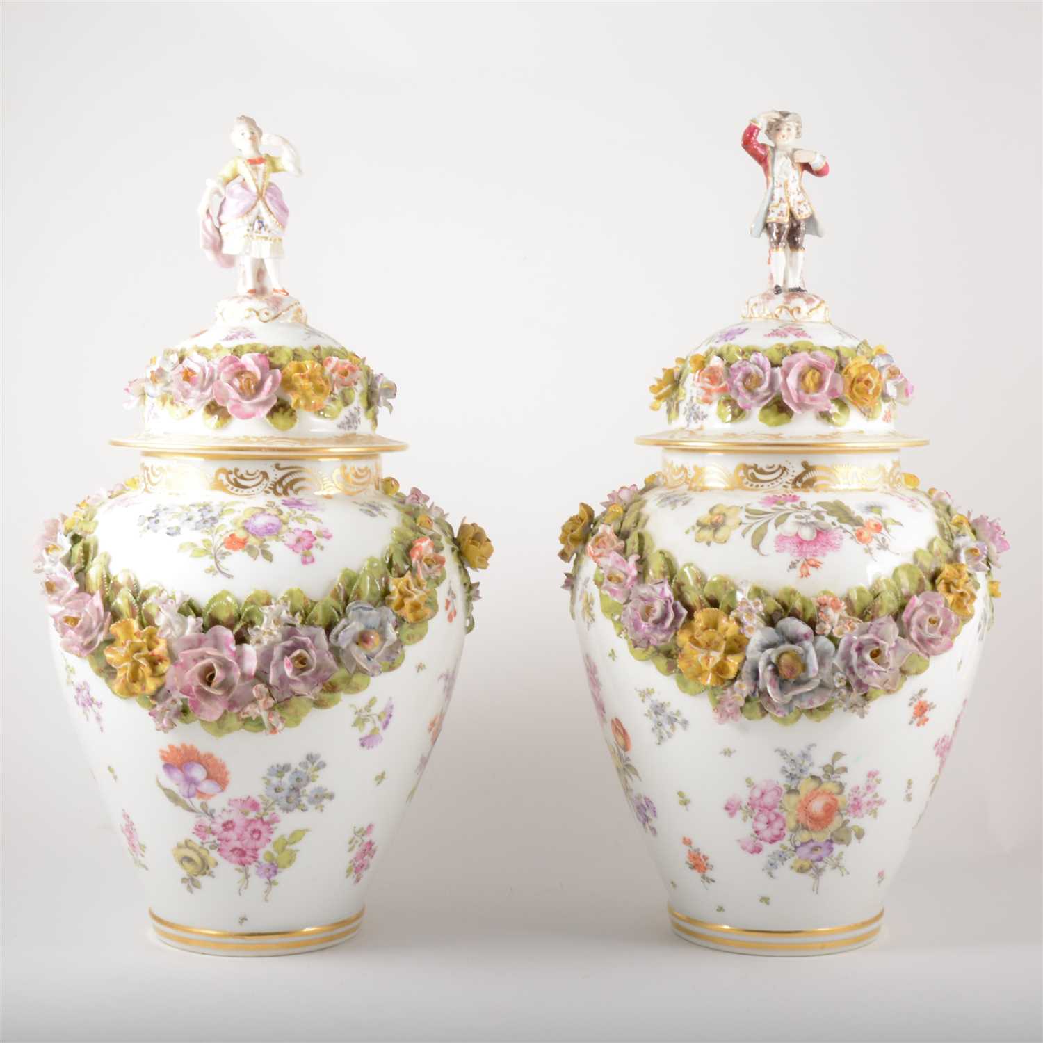 Lot 41 - A pair of Dresden porcelain vases