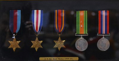 Lot 212 - Medals: A group of five World War II medals, labelled J. H. Roe, Royal Marines.