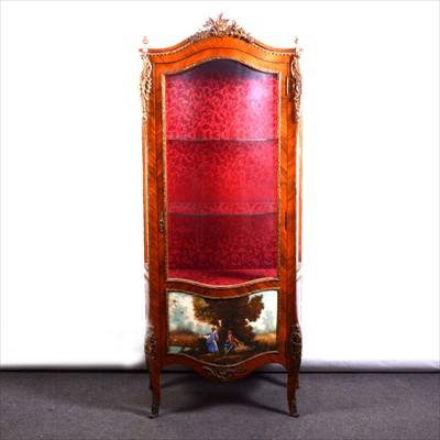 Lot 501 - A Louis XV style walnut and Kingwood serpentine vitrine, 20th Century