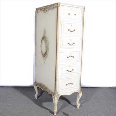 Lot 826 - French inspired painted mahogany semainier, stamped Hobbs & Co, London