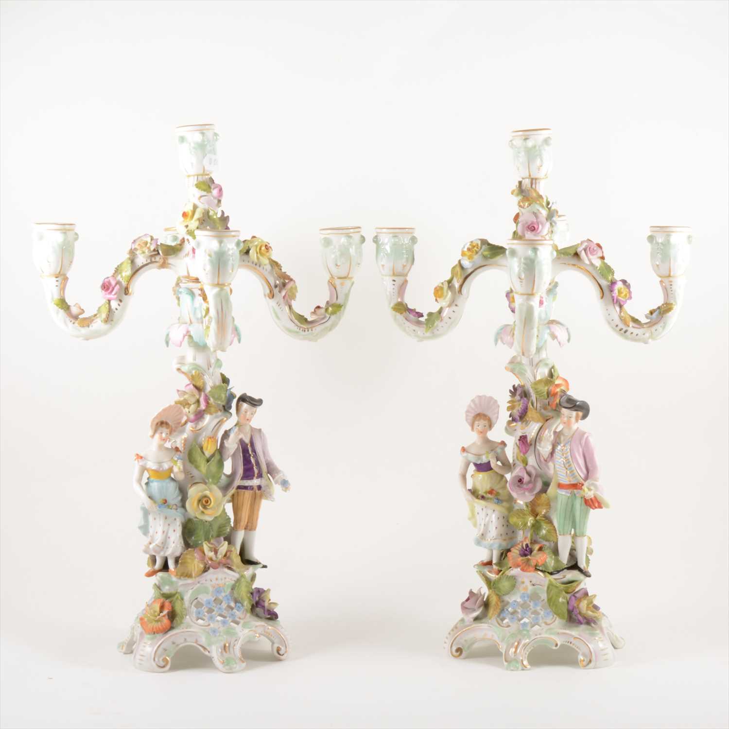 Lot 40 - Two German five-light candelabras, late 19th Century.