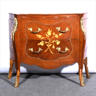 Lot 462 - A Louis XV style walnut marquetry and gilt metal mounted serpentine commode, 20th Century