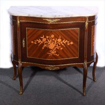 Lot 830 - A Dutch Transitional style beechwood mahogany marquetry and gilt metal bowfront commode