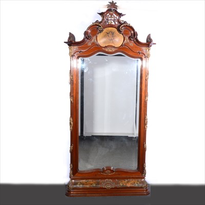 Lot 441 - A Continental walnut and gilt metal mounted floor-standing psyche glass