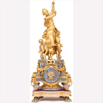 Lot 740 - A French ormolu and grey marble bracket clock, cylinder movement by Hy. Marc, Paris