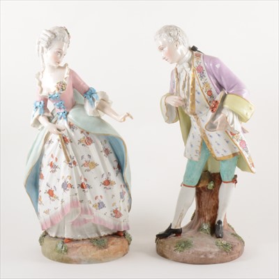 Lot 503 - A pair of German porcelain figures, of a lady and gallant, Meissen Marcolini marks, 19th Century.