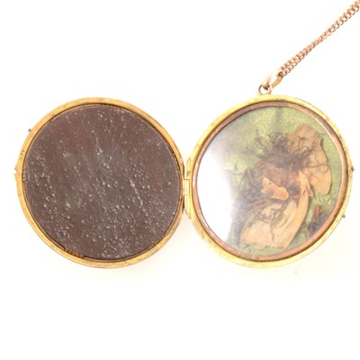 Lot 223 - A yellow metal locket and chain in the Art Deco style.