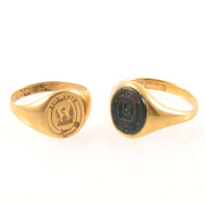 Lot 270 - Two small 18 carat yellow gold signet rings with McGill crest.