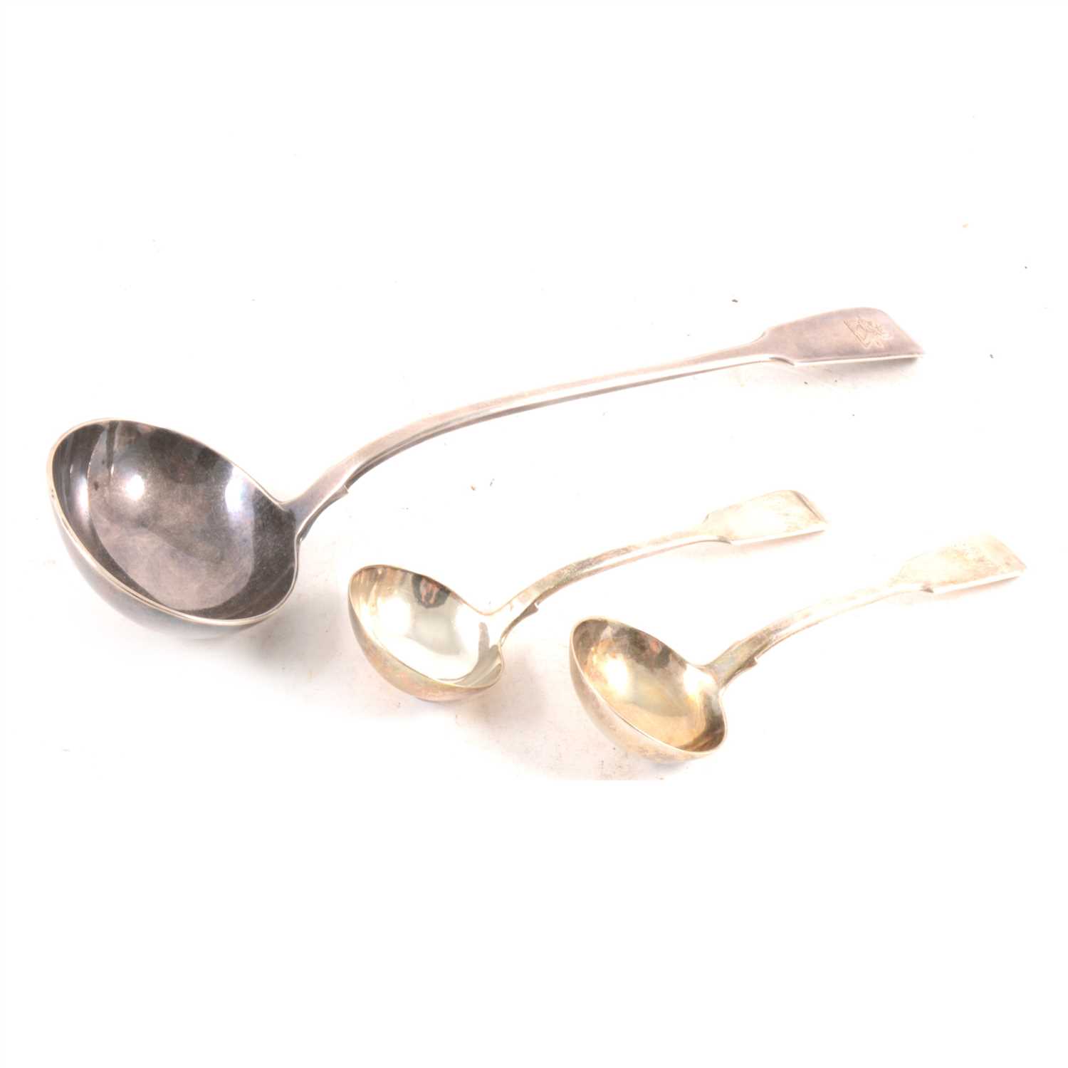 Lot 179 - Silver ladle and pair of sauce ladles