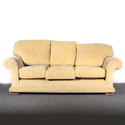 Lot 377 - A contemporary three-seater settee, Old Gold upholstery, ...