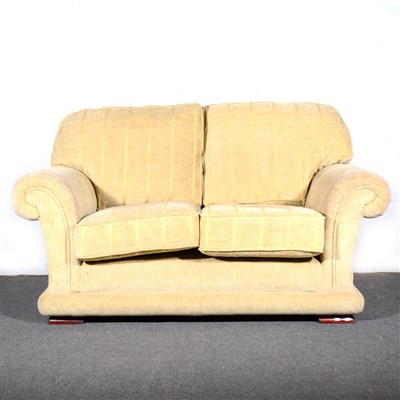 Lot 378 - A contemporary two-seater settee, old Gold upholstery, ...