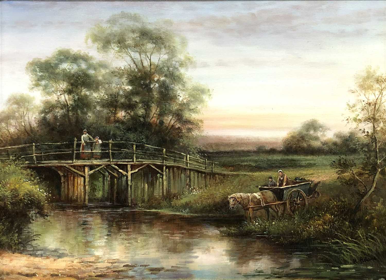 Lot 472 - Ken Adams, rural landscape with horse and cart, oil on canvas.