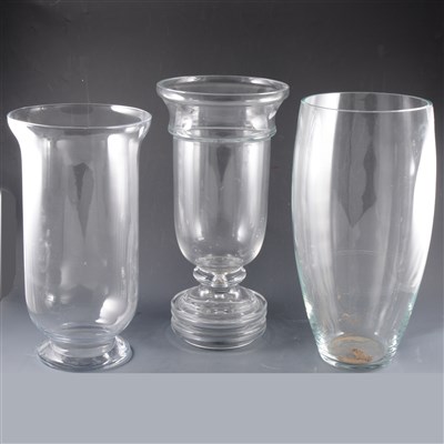 Lot 116 - Tall glass pedestal vase, and two others