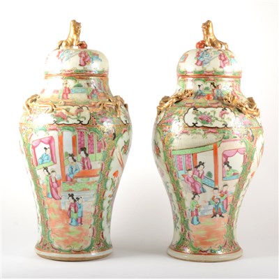 Lot 53 - Pair of Cantonese covered vases, probably early 20th century