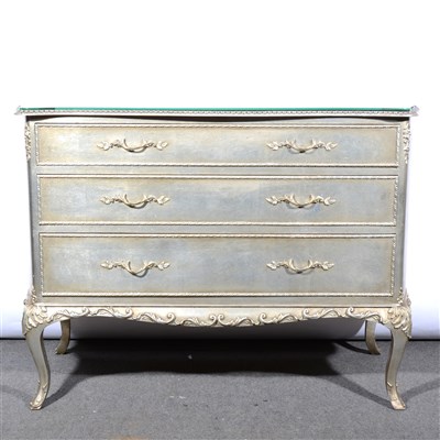 Lot 553 - A Continental silver-painted bedroom suite,...