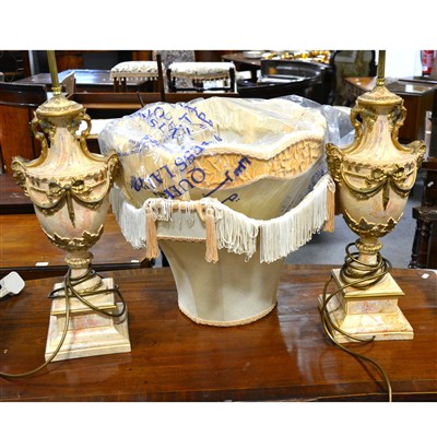 Lot 376 - A pair of contemporary table lamps with fitments and shades