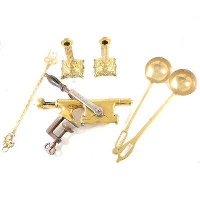 Lot 146 - A brass Acme bar corkscrew, and other metalwares