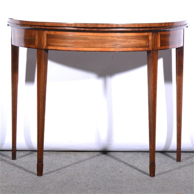 Lot 452 - George III mahogany and satinwood banded fold-over tea table