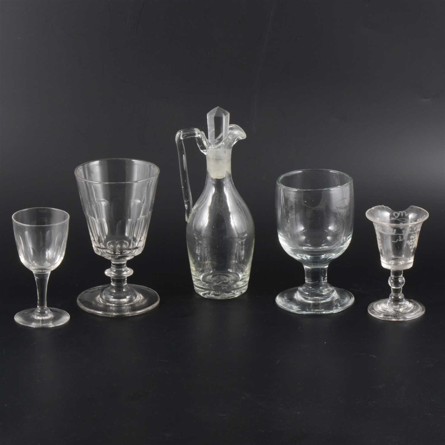 Lot 89 - A Victorian ale glass, knopped stem, circular foot, 14.5cm; a collection of Victorian and later glass.