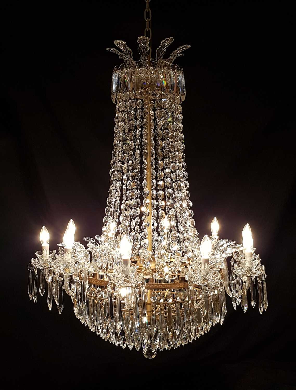 Lot 477 - An impressive ten-light cut glass chandelier, by Waterford Crystal, circa 1970.