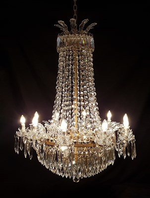 Lot 477 - An impressive ten-light cut glass chandelier, by Waterford Crystal, circa 1970.