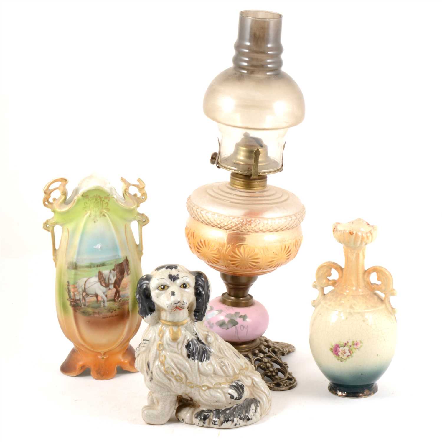 Lot 38 - A reproduction oil lamp, ...