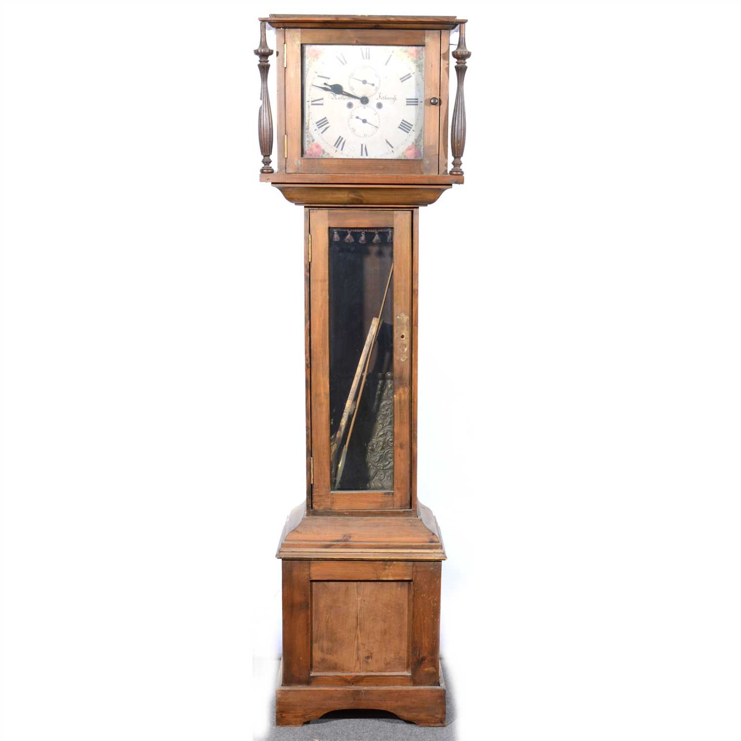 Lot 559 A contemporary stained pine longcase clock,