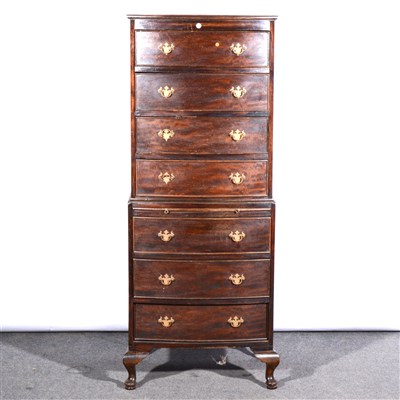 Lot 407 - A reproduction mahogany and stained wood bowfront tallboy chest on chest