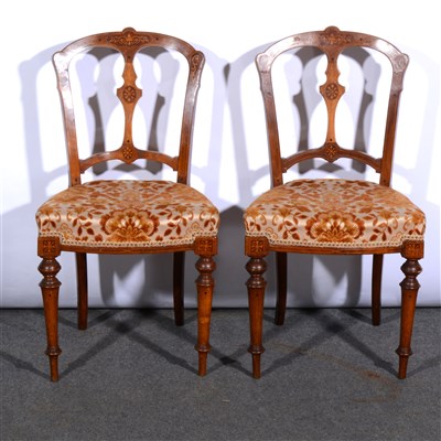 Lot 491 - A pair of late Victorian burr walnut and inlaid chairs