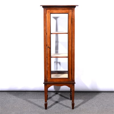 Lot 846 - An Edwardian inlaid mahogany pedestal vitrine.