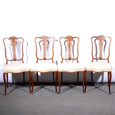 Lot 574 - A set of four Edwardian inlaid rosewood salon chairs, ...