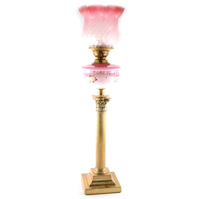 Lot 191 - A brass Corinthian column oil lamp, ...