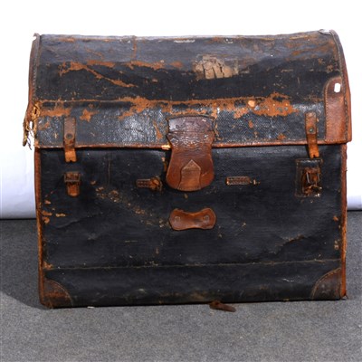 Lot 489 - A canvas bound dome-top trunk, and other leather cases