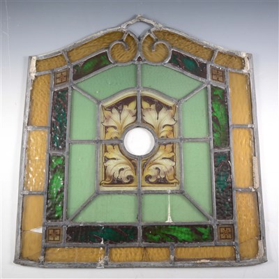 Lot 9 - A Victorian stained and leaded glass roundel, a harpist