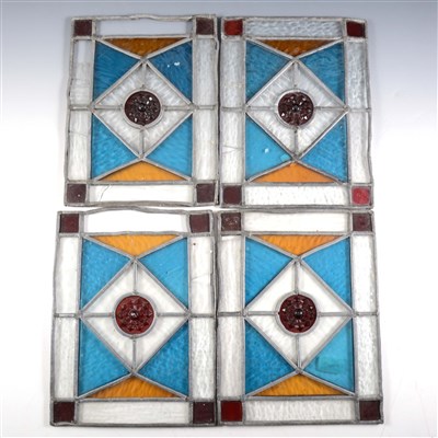 Lot 9 - A Victorian stained and leaded glass roundel, a harpist