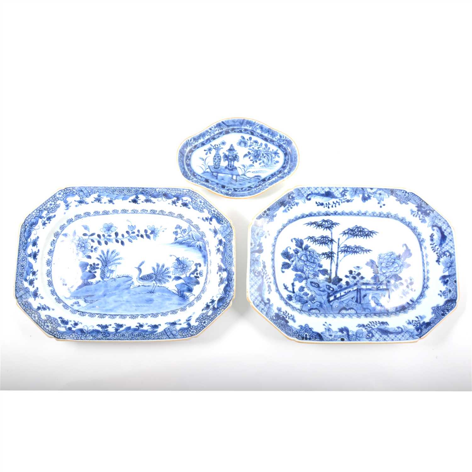 Lot 57 - Chinese porcelain blue and white dish, together with a similar dish and a stand