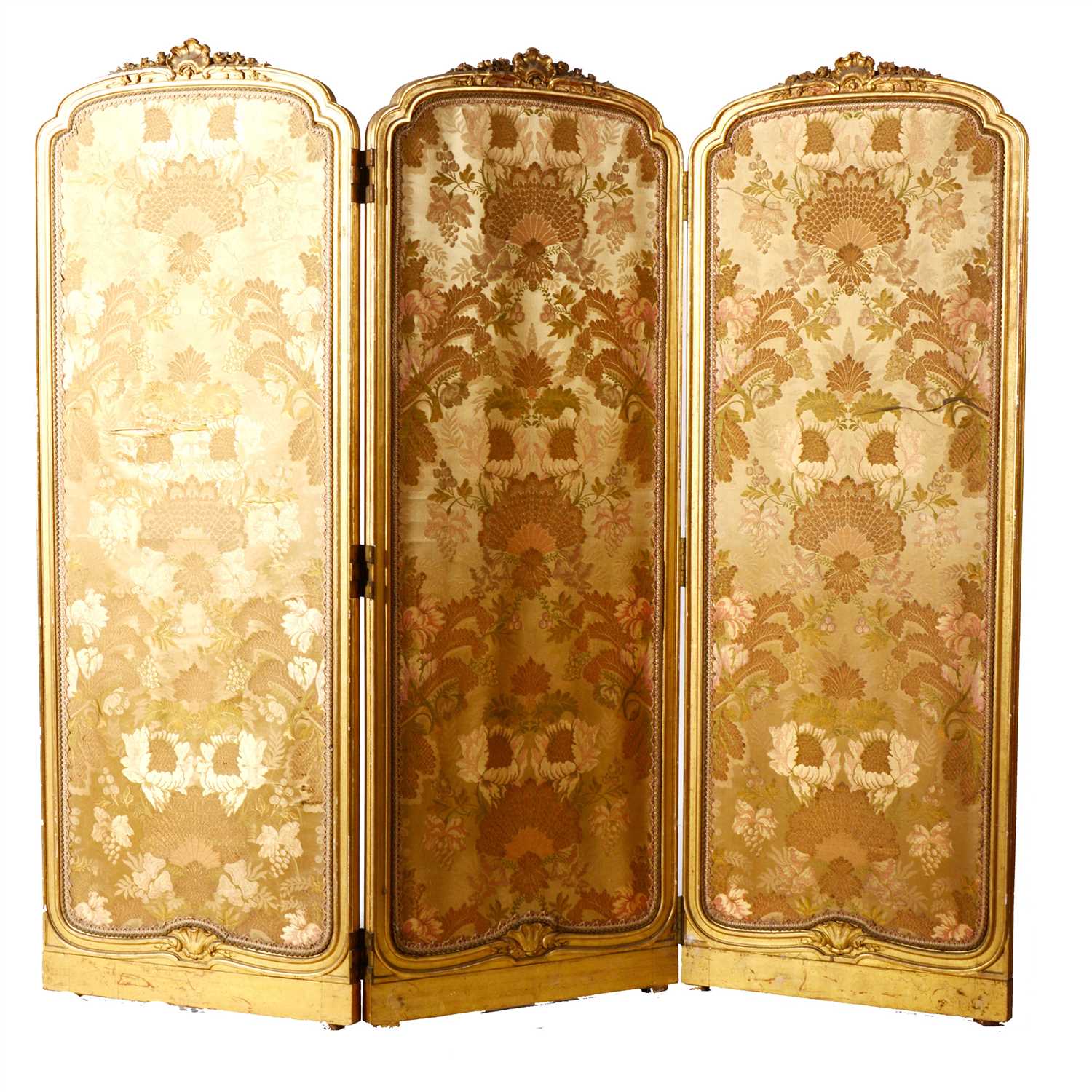 Lot 470 - A French style gilt composition three-fold screen