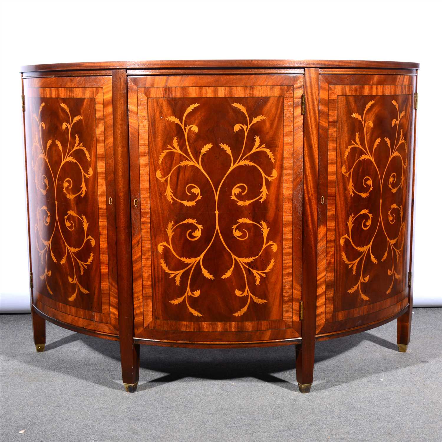 Lot 625 - Reproduction demi-lune sideboard, in the style of Edwards & Roberts