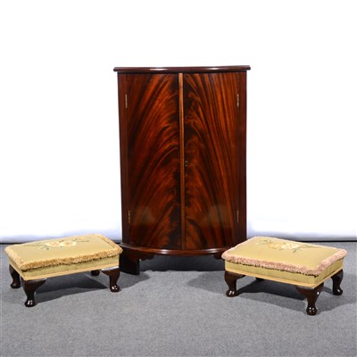 Lot 671 - A pair of stained wood footstools, and a freestanding corner cupboard