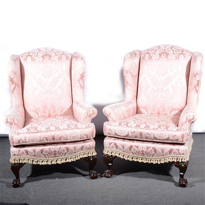 Lot 531 - Pair of George III style wing-back armchairs