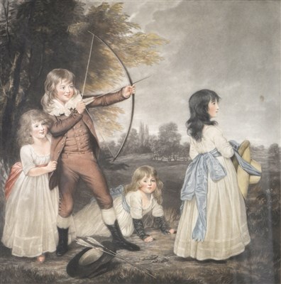 Lot 465 - After Raeburn, four children, coloured mezzotint; and two other prints